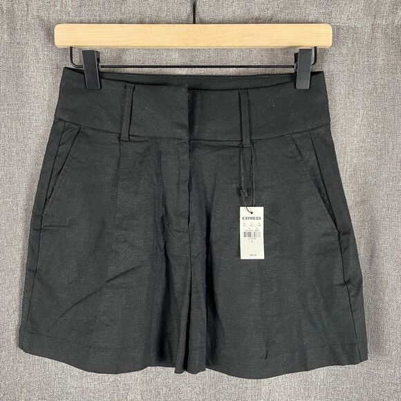 Express Pants - Express Pleated Dress Shorts Women's 2 Black Button Pockets Belt Loops NWT